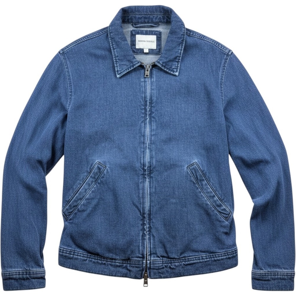 Banana Republic Denim Jacket Blue Cotton Hemp Blend Zip Front Workwear Large